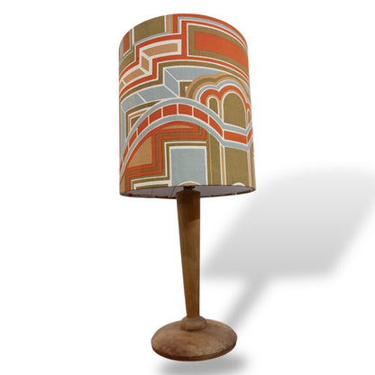 Mid-Century Wooden Table Lamp with Handmade Geometric Shade by Lightfandango