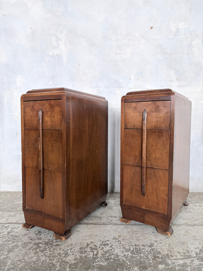Pair of Art Deco Walnut Bedside Cabinets