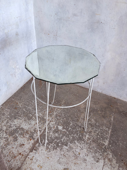 Art Deco Glass Top Side Table – Space Age Metal Frame