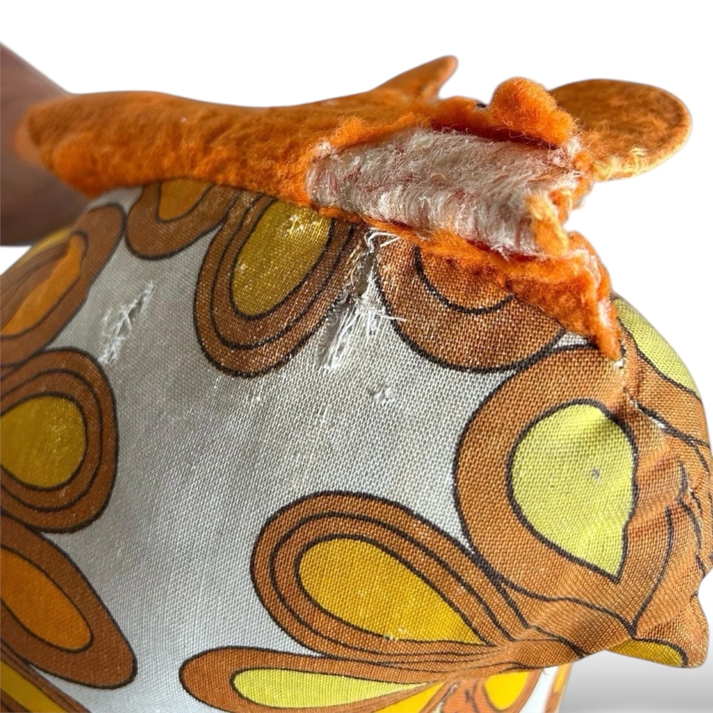 Retro Fabric Hen Stool – 1970s Child’s Upholstered Seat / Decorative Pouffe