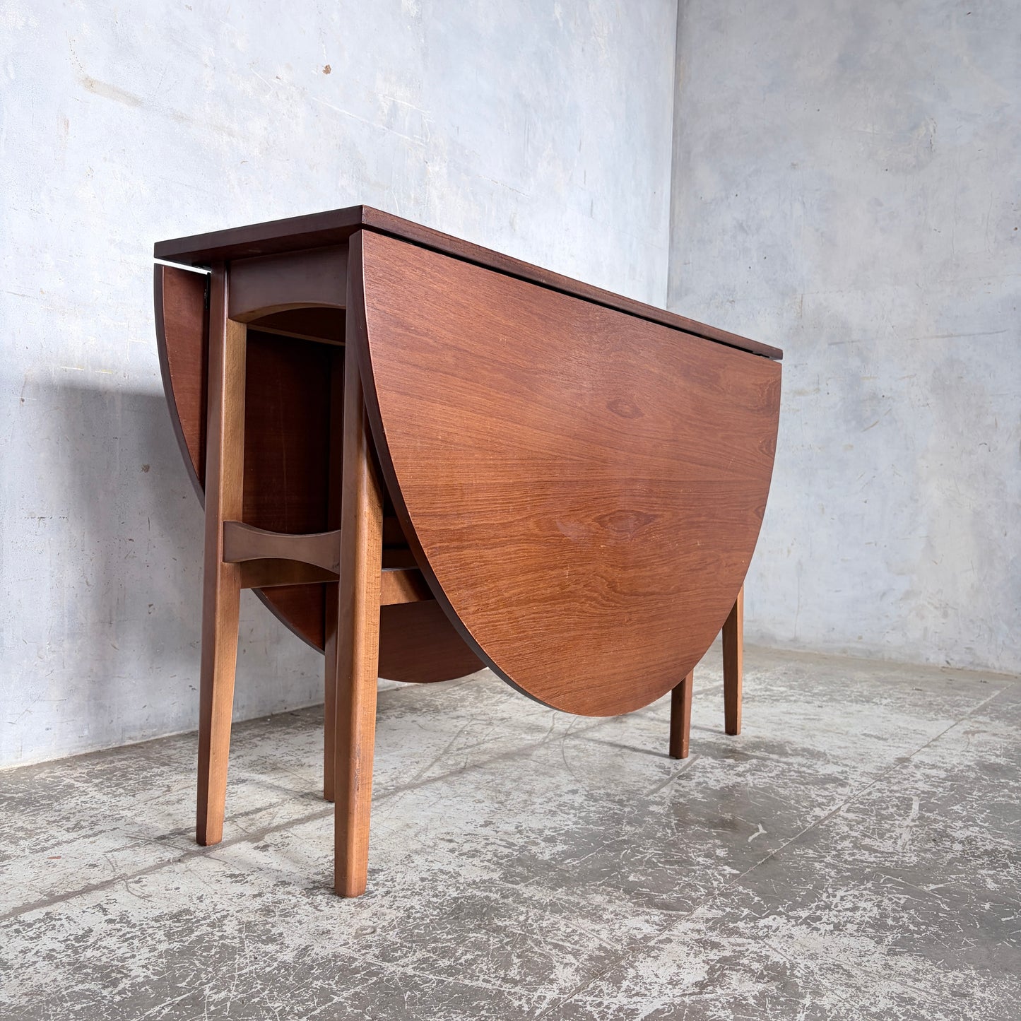Mid Century Teak Round Drop Leaf Dining Table by Nathan