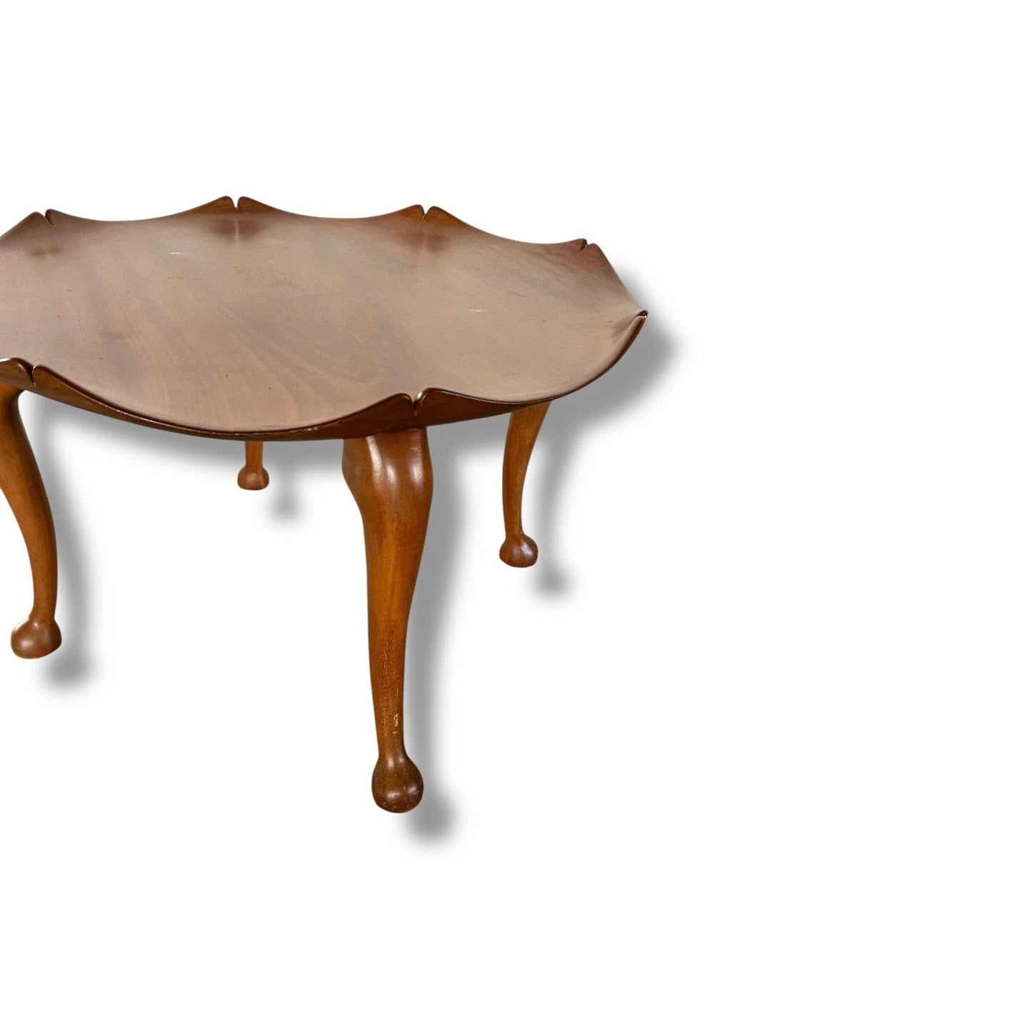 Mid Century Teak Lotus Coffee Table – Sculptural Vintage Wooden Table with Scalloped Edge & Cabriole Legs