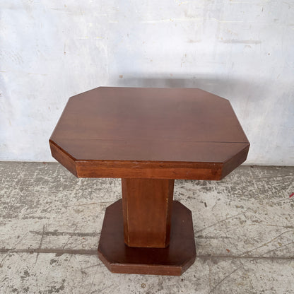 Art Deco Walnut Pedestal Side Table | Octagonal Lamp Table