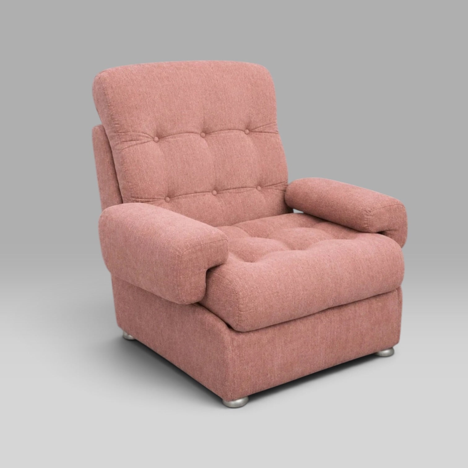 1970s Heals Modular Lounge Armchair Dusty Pink Button-Tufted Mid Century Chair