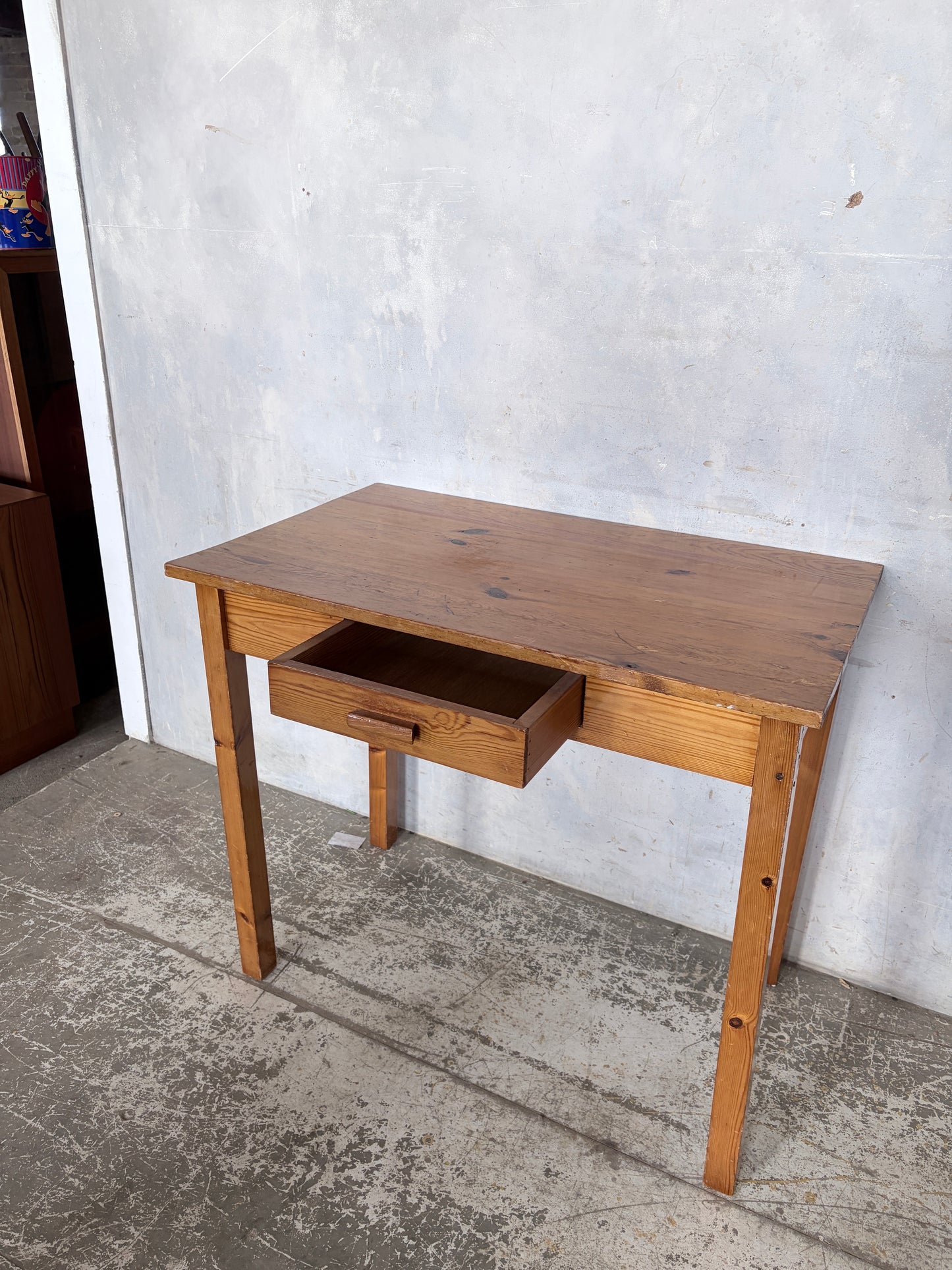 Vintage Compact Pine Writing Desk with Drawer