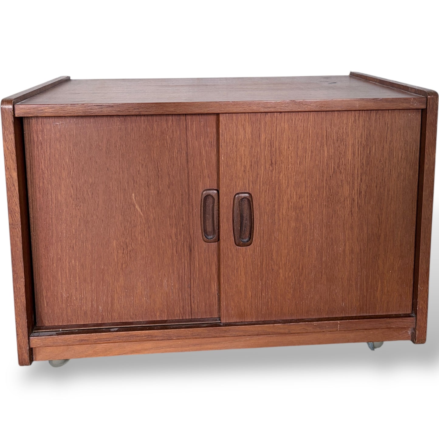 Mid-Century Teak Record Cabinet on Castors