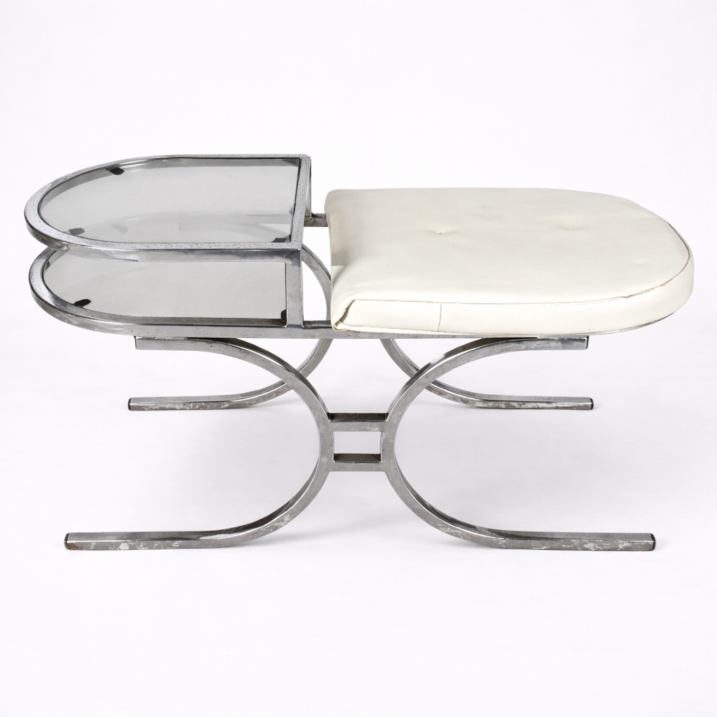 Mid-Century Chrome & Smoked Glass Space Age Telephone Bench