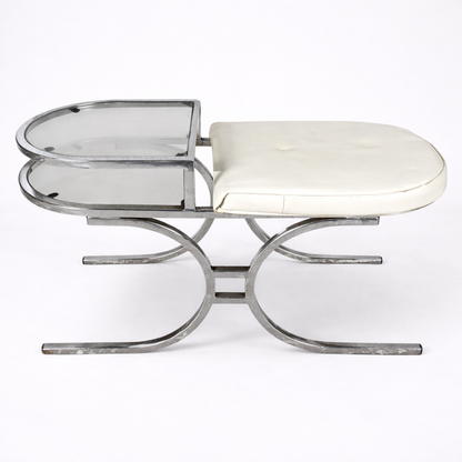 Mid-Century Chrome & Smoked Glass Space Age Telephone Bench