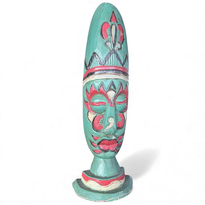Hand-Carved Totem Sculpture – Vintage Wooden Head, Painted Folk Art Accent