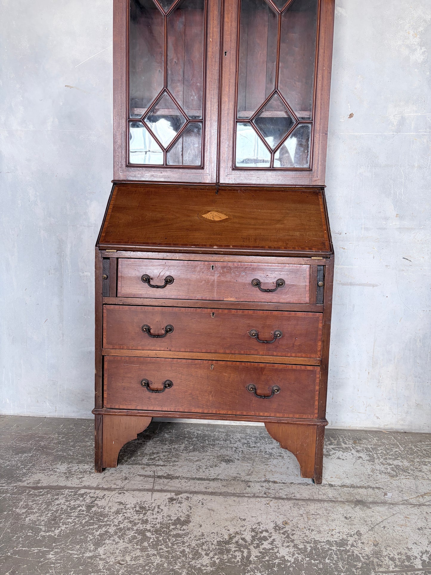 Antique Edwardian Mahogany Glazed Bureau Bookcase