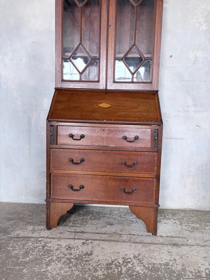 Antique Edwardian Mahogany Glazed Bureau Bookcase