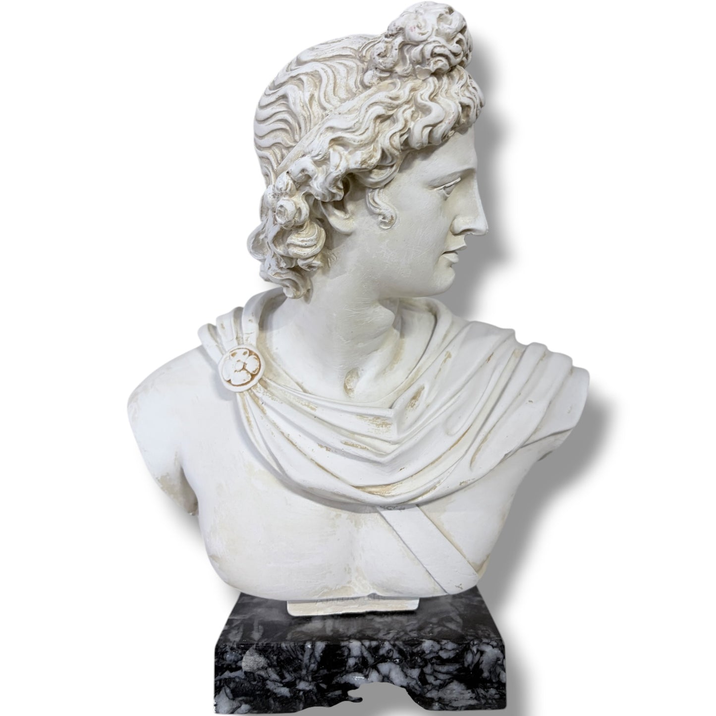 Apollo Bust Sculpture | Large Classical Greco Roman Plaster Statue on Marble Base