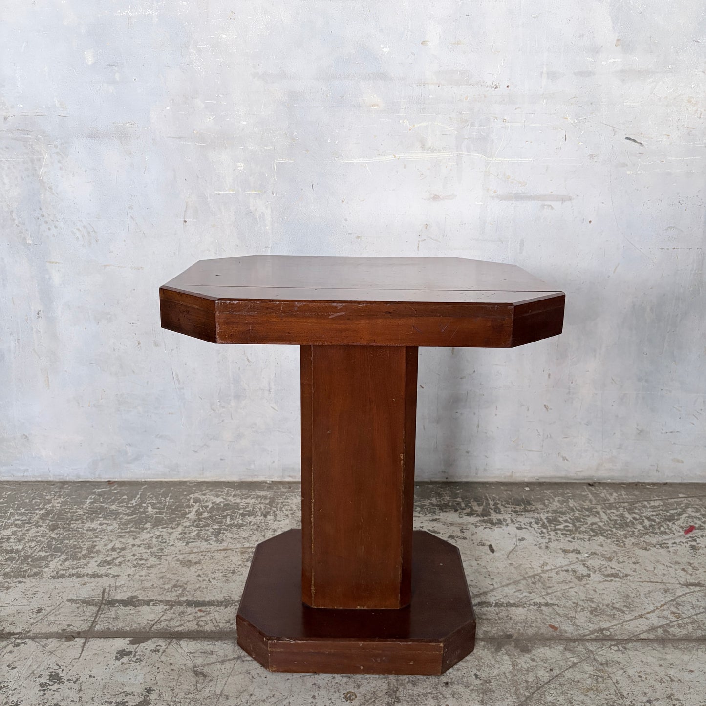Art Deco Walnut Pedestal Side Table | Octagonal Lamp Table