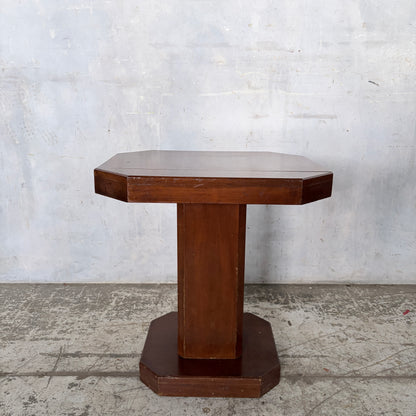 Art Deco Walnut Pedestal Side Table | Octagonal Lamp Table