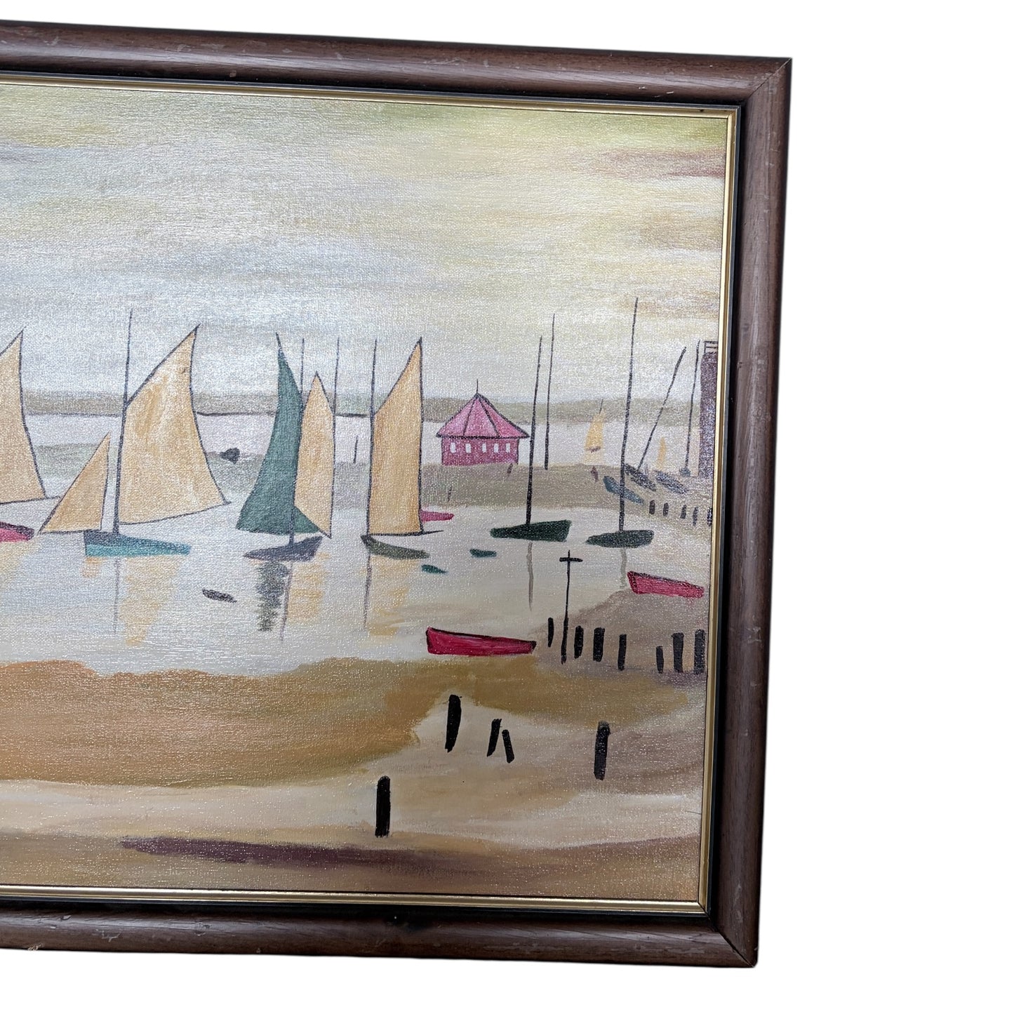 Vintage Coastal Harbour Painting by D. Ayrton – Framed Nautical Wall Art