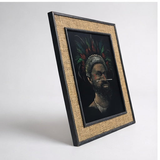 Vintage Ethnographic Portrait on Velvet – Signed Hessian Framed Artwork