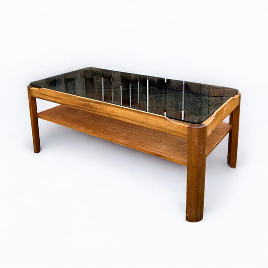 Mid Century Myers Smoked Glass and Teak Coffee Table