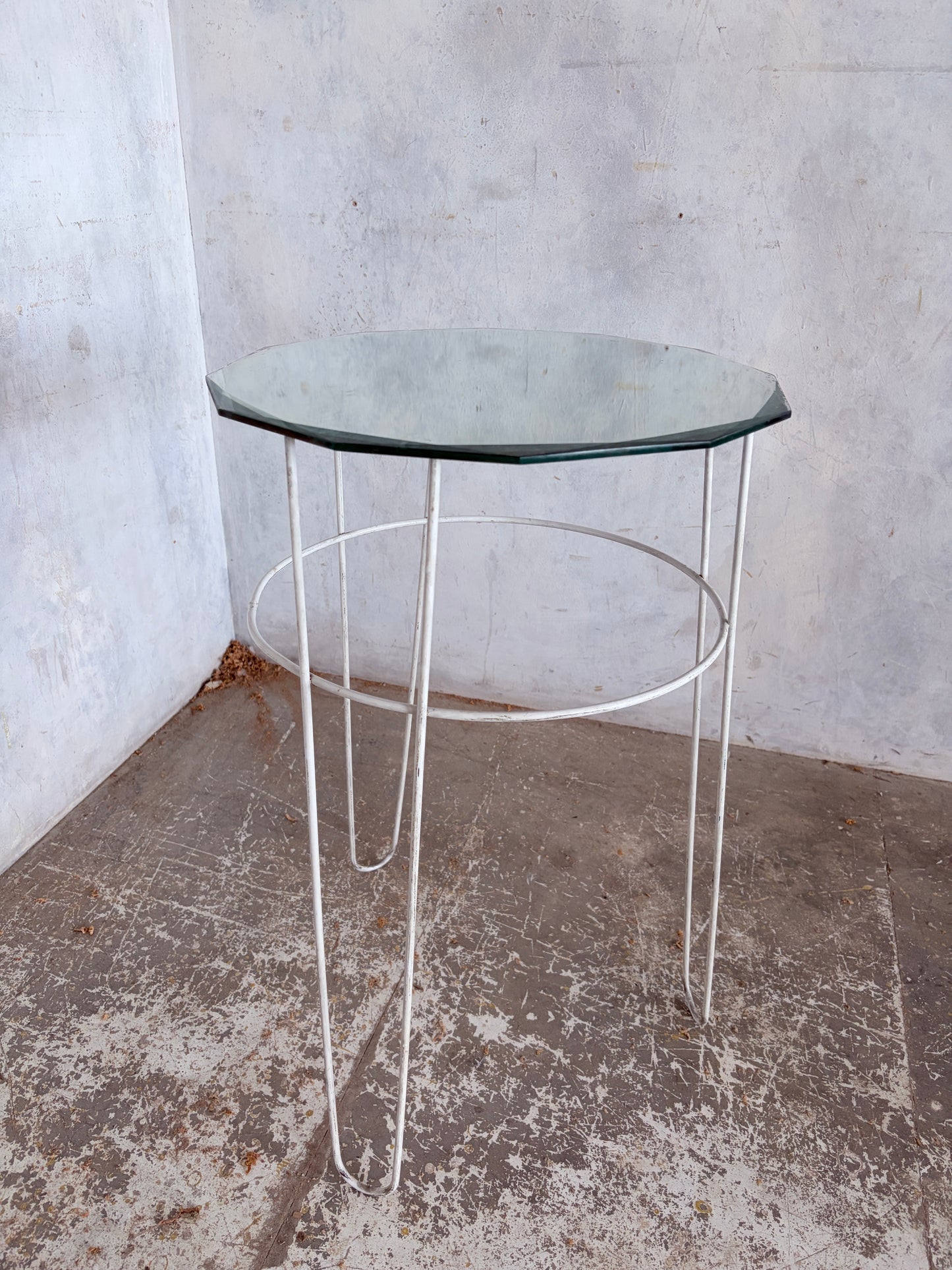 Art Deco Glass Top Side Table – Space Age Metal Frame