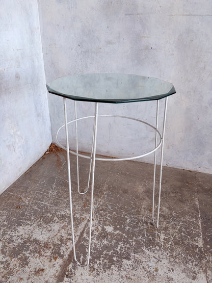 Art Deco Glass Top Side Table – Space Age Metal Frame