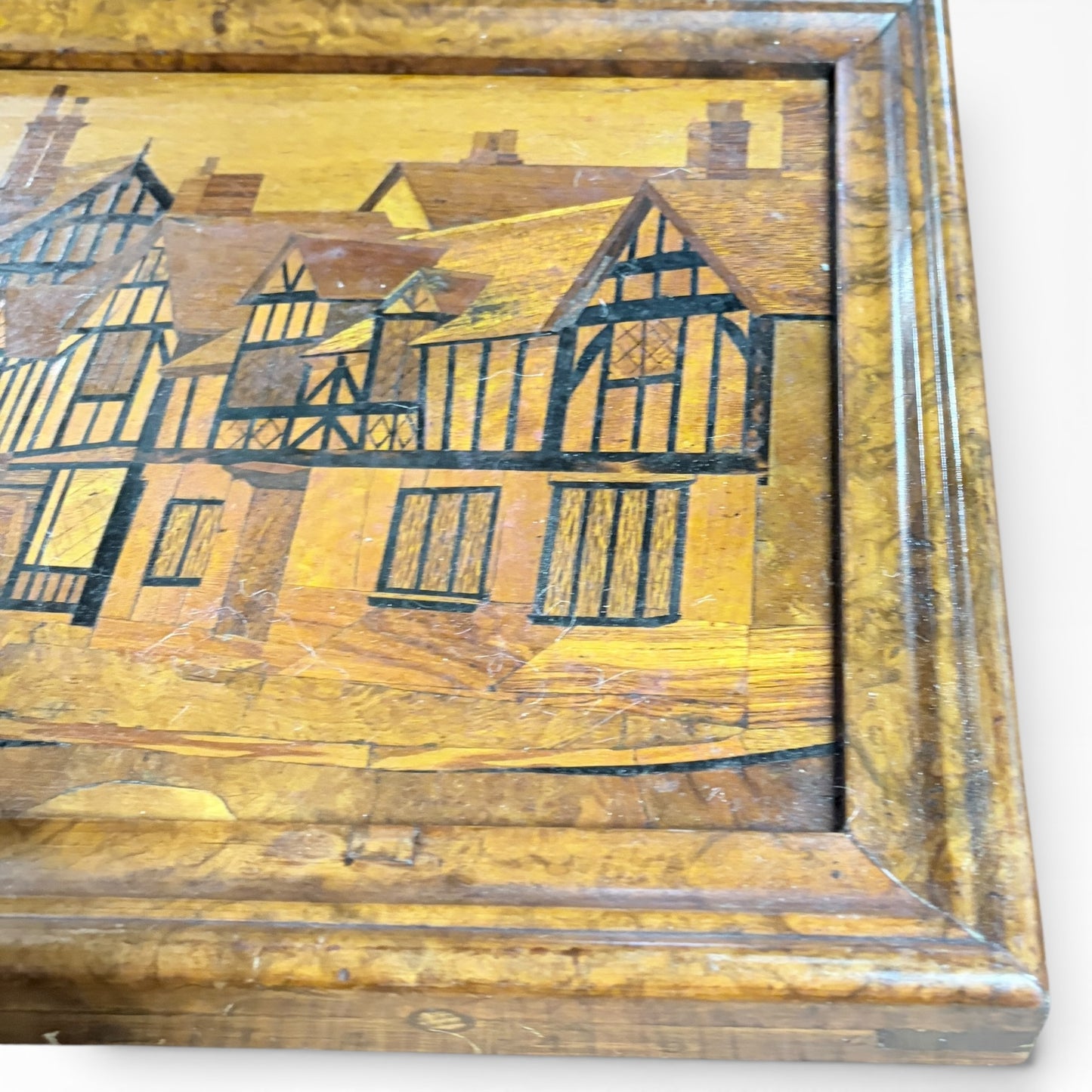Antique Wood Marquetry Panel with Walnut Frame