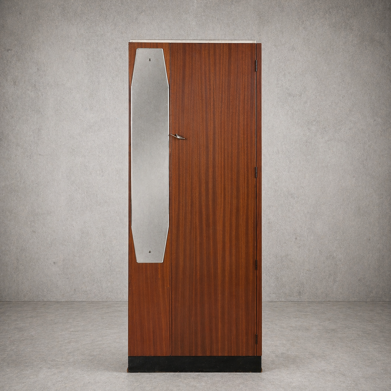 Mid Century Atomic Teak Single Wardrobe with Mirror Door – Compact Hanging Cabinet