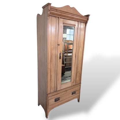 Antique Pine Single Door Wardrobe – Mirrored