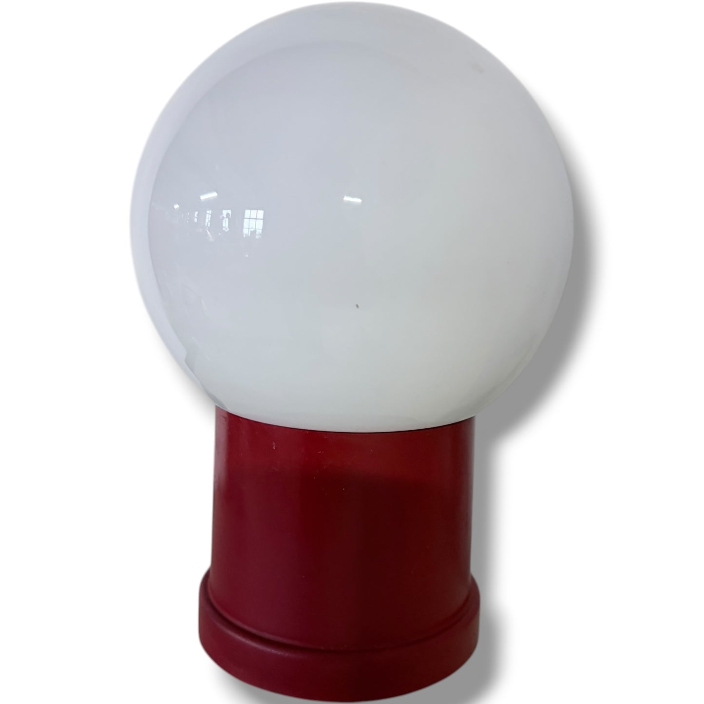 Vintage Space Age Lamp – Red Mushroom Table Lamp with Opaline Glass Shade