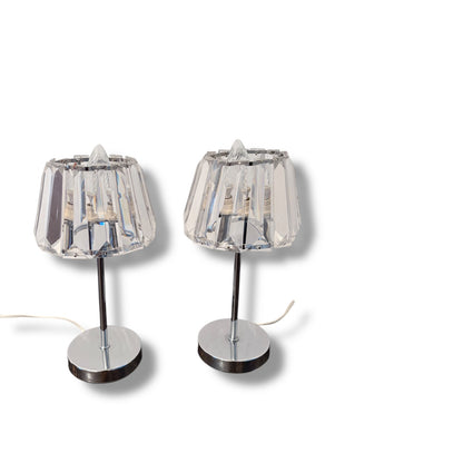 Vintage Chrome Table Lamps with Faceted Acrylic Shades Pair