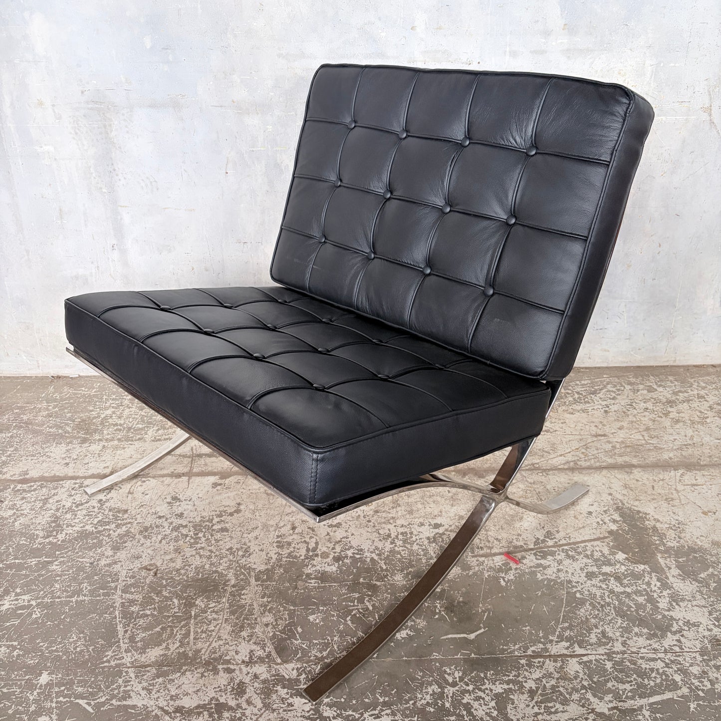 Mid Century Style Black Leather & Chrome Barcelona Chair