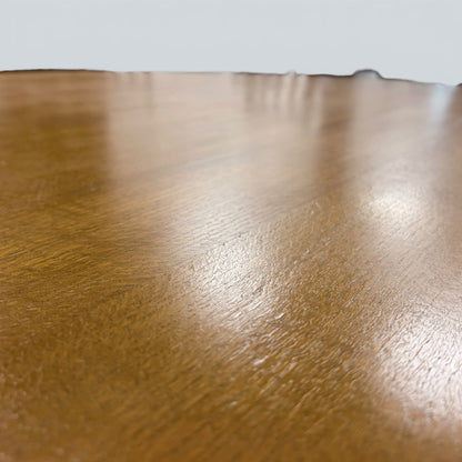 Vintage Oak & Bamboo Round Dining Table | Mid Century Rattan Pedestal Dining Table