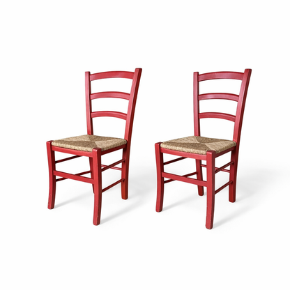 Italian Red Oak Ladderback Dining Chairs – Set of Two with Rush Seats