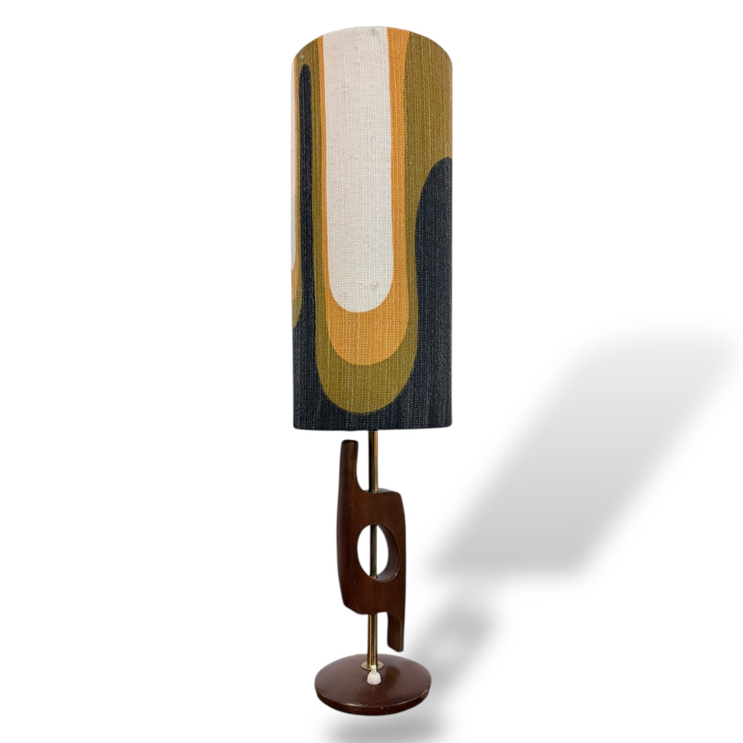 Mid Century Teak and Brass Table Lamp with Vibrant Handmade Shade by Lightfandango