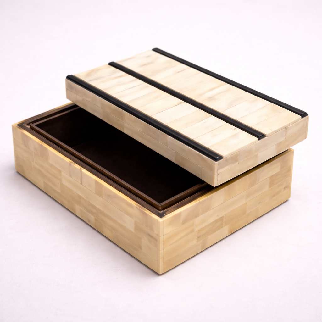 Mid Century Alabaster and Shell Lacquered Jewellery Box