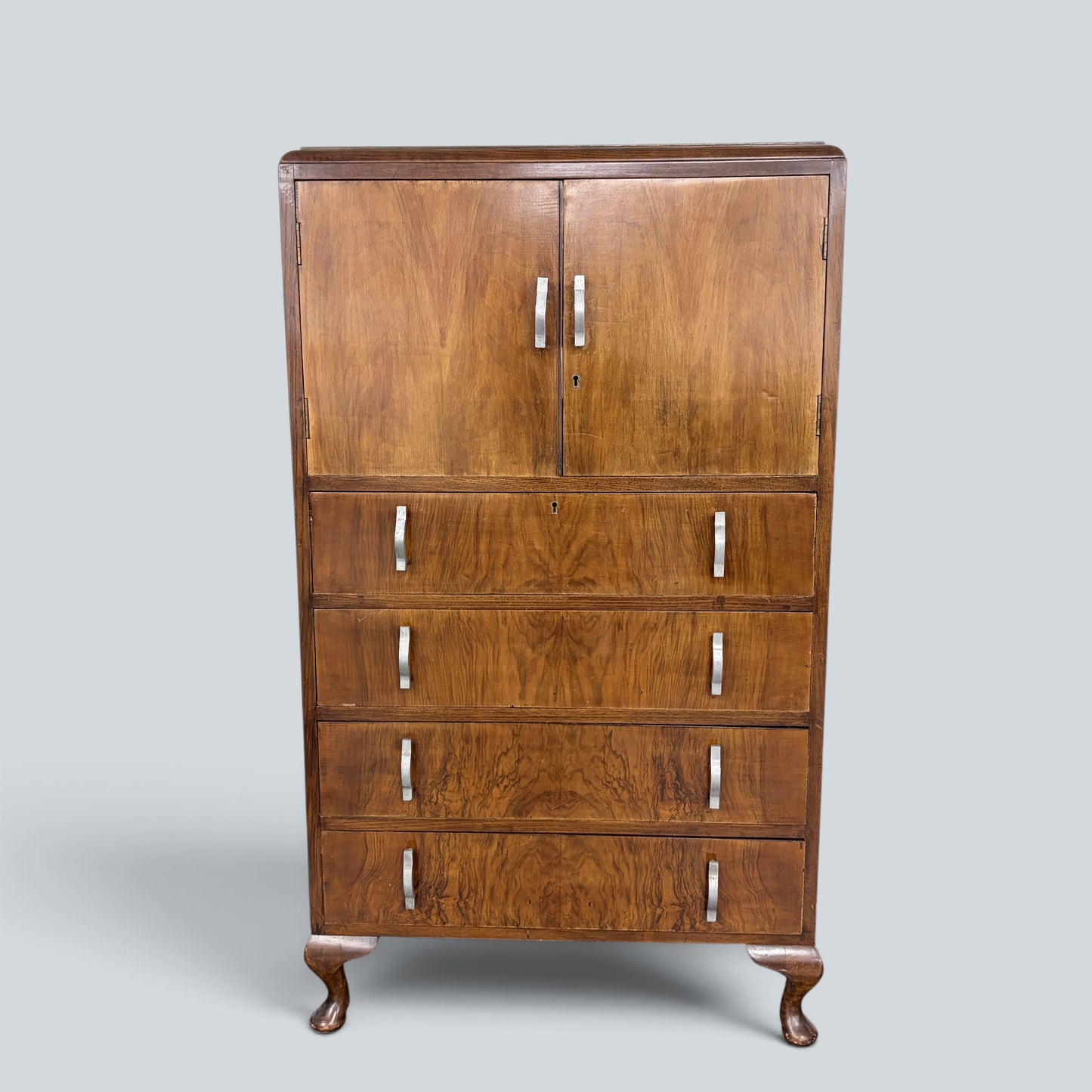 Art Deco Walnut Pantry Cabinet | Vintage Walnut Kitchen Larder Cupboard with Drawers