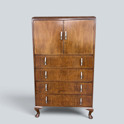 Art Deco Walnut Pantry Cabinet | Vintage Walnut Kitchen Larder Cupboard with Drawers