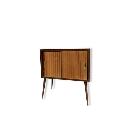 Mid-Century Record Cabinet – Vintage Media Cabinet with Tambour Door & Walnut Finish