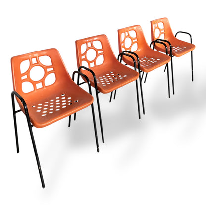Set of 4 Mid Century Space Age Orange Chairs – 1970s