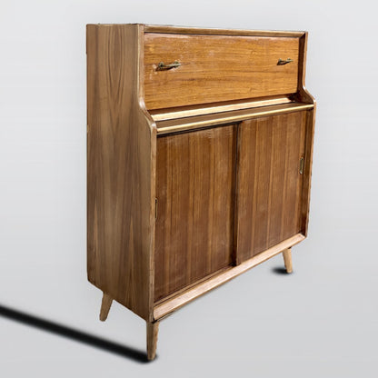 Mid Century Writing Bureau – Vintage Walnut Teak Compact Drop Front Desk