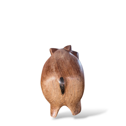 Mid Century Wooden Sculpture | Hand Carved Wood Hippo Statue With Natural Grain