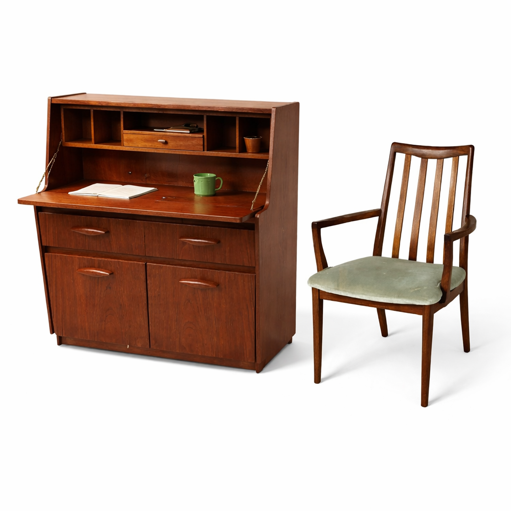 Mid Century Teak Austinsuite Bureau Desk with Matching Armchair — view 2