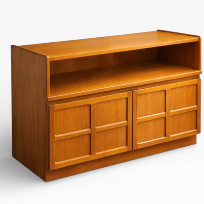 Mid Century Nathan Teak Sideboard Cabinet with Open Shelf – Vintage 1960s Compact Storage Unit