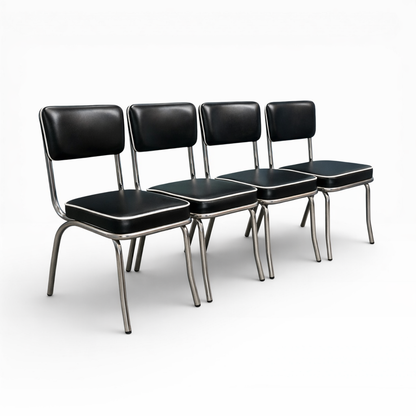 Mid Century Italian Blue Formica Dining Table & 4 Black Vinyl Chrome Chairs Set — view 10
