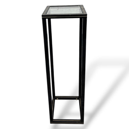 Vintage 1980s Pierre Vandel French Glass & Black Metal Plant Stand / Pedestal