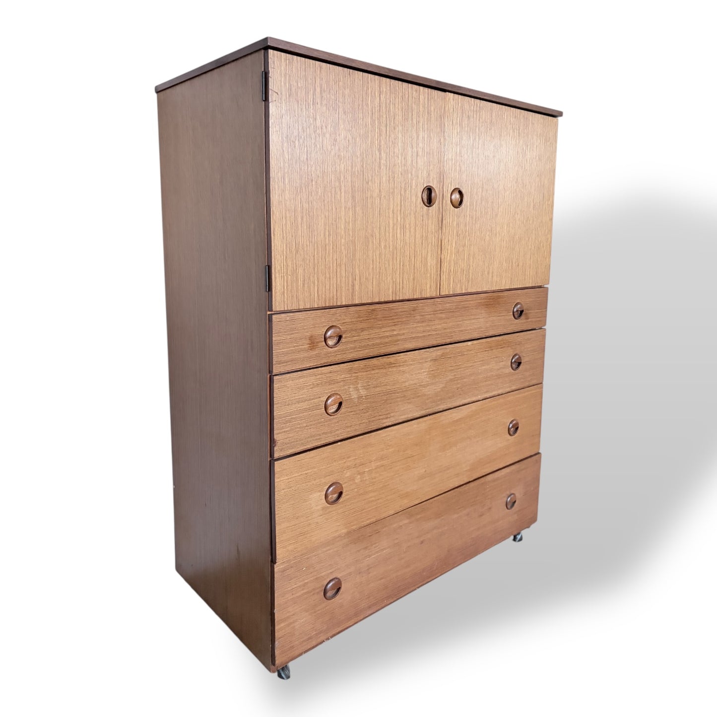 Schreiber Teak Tallboy Cabinet with Drawers – Mid Century