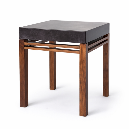 Mid Century Teak & Acrylic Bedside Table – Minimalist Side Table