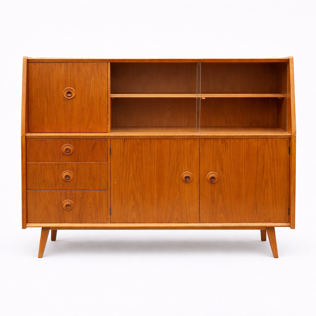 Mid Century Priory Oak & Walnut Drinks Cabinet