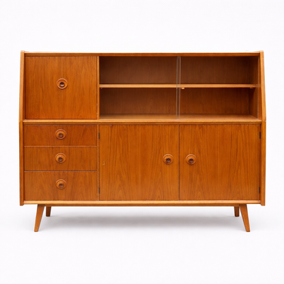 Mid Century Priory Oak & Walnut Drinks Cabinet