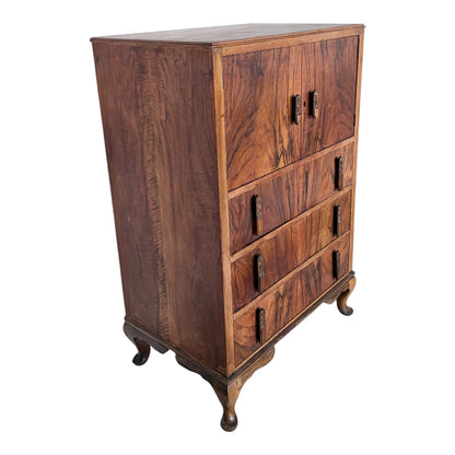 Art Deco Walnut Tallboy Chest of Drawers with Cabinet Top