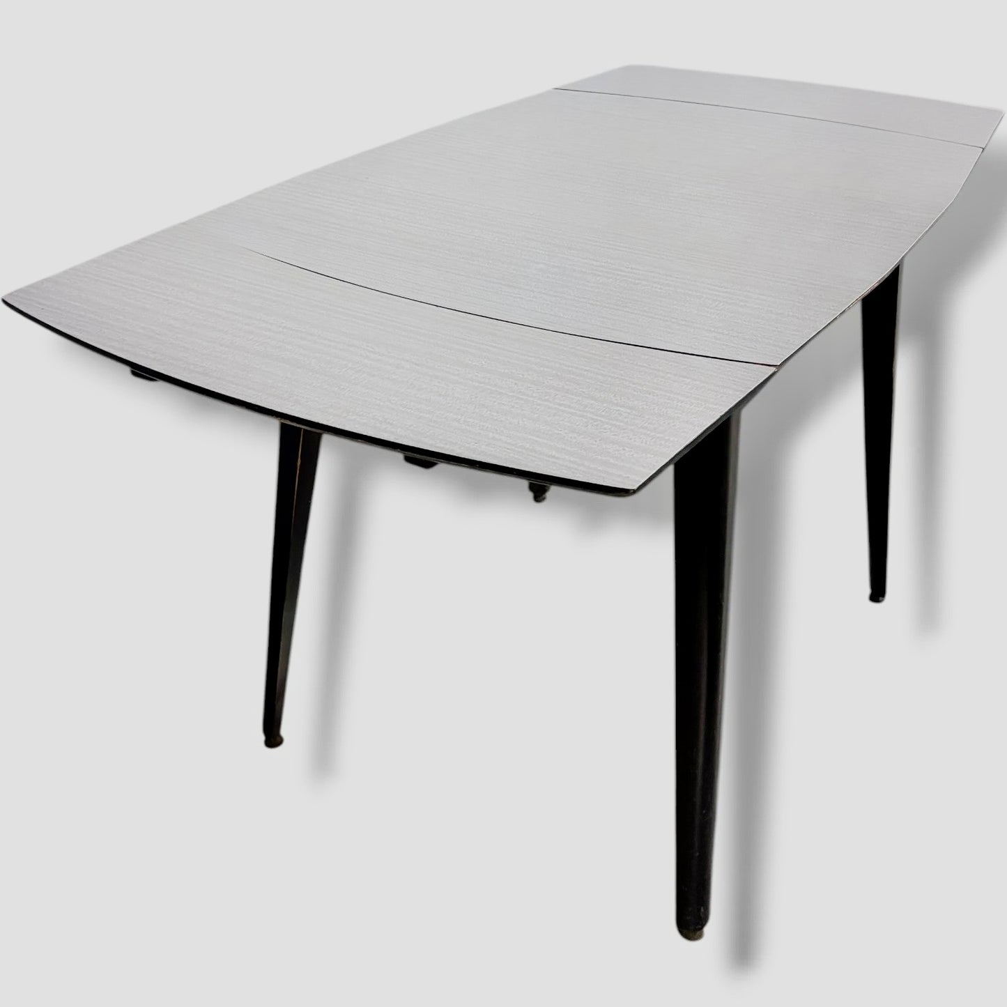 Mid Century Space Age Black & White Formica Draw Leaf Extending Dining Table