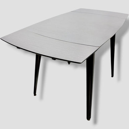 Mid Century Space Age Black & White Formica Draw Leaf Extending Dining Table